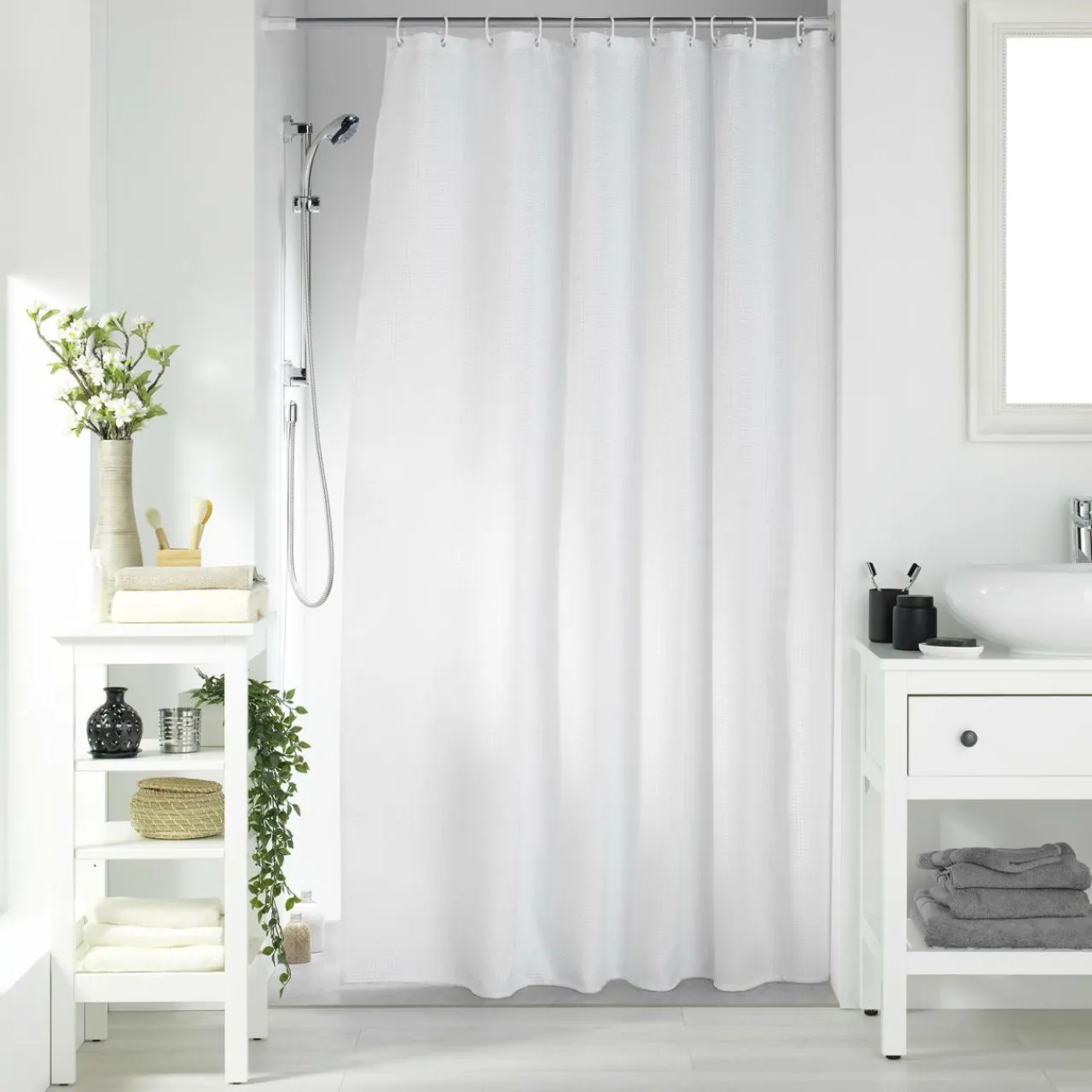 douceur d'intu017drieur Rideau de douche effet tissé à anneaux (180 x 200 cm) Quartz Blanc Sale