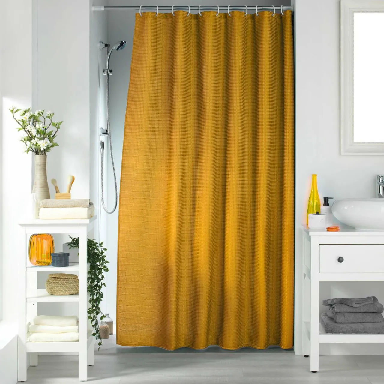 douceur d'intu017drieur Rideau de douche effet tissé à anneaux (180 x 200 cm) Quartz Jaune ocre New
