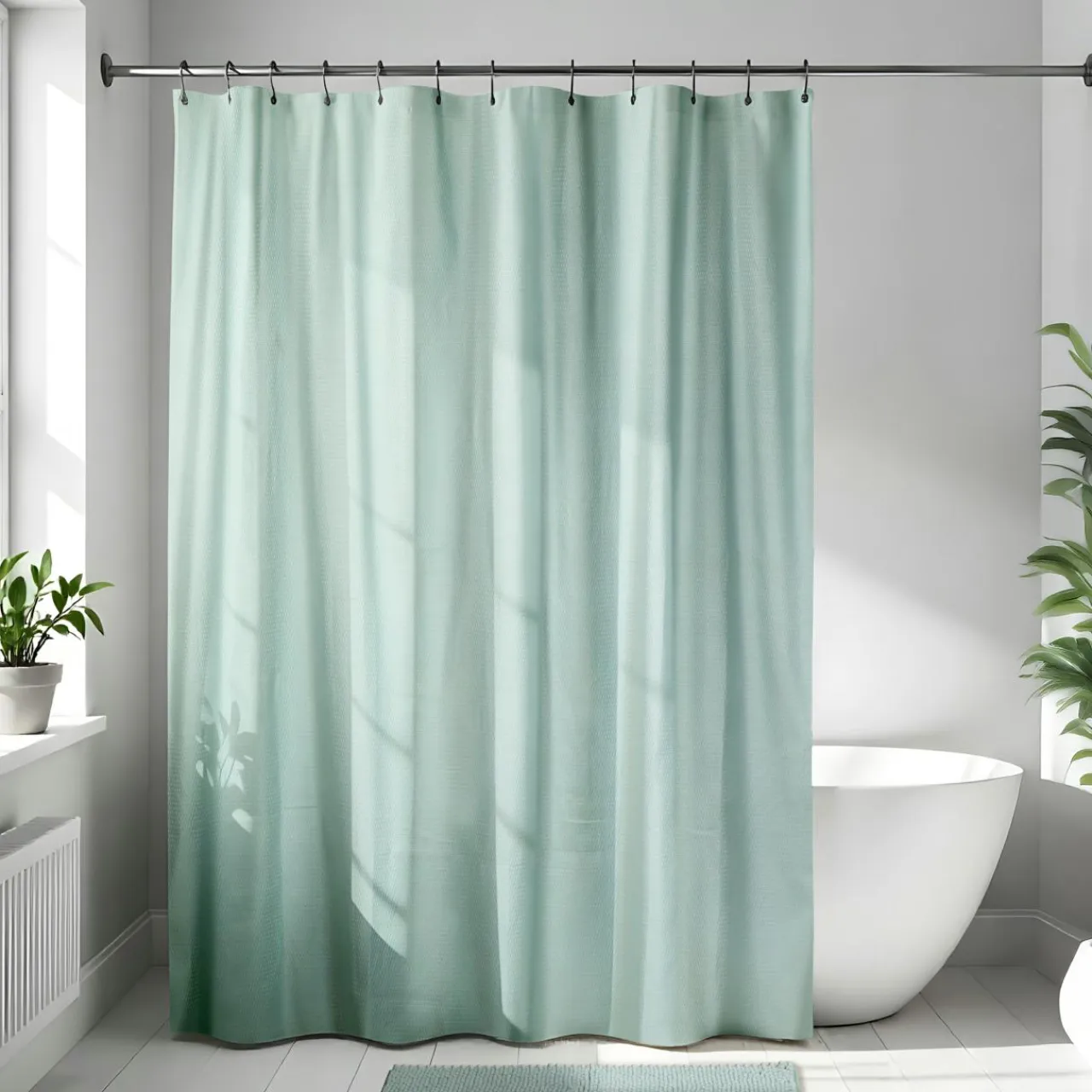 TENDANCE Rideau de douche en microfibre (180 x 200 cm) Gauffré Vert Eucalyptus Discount