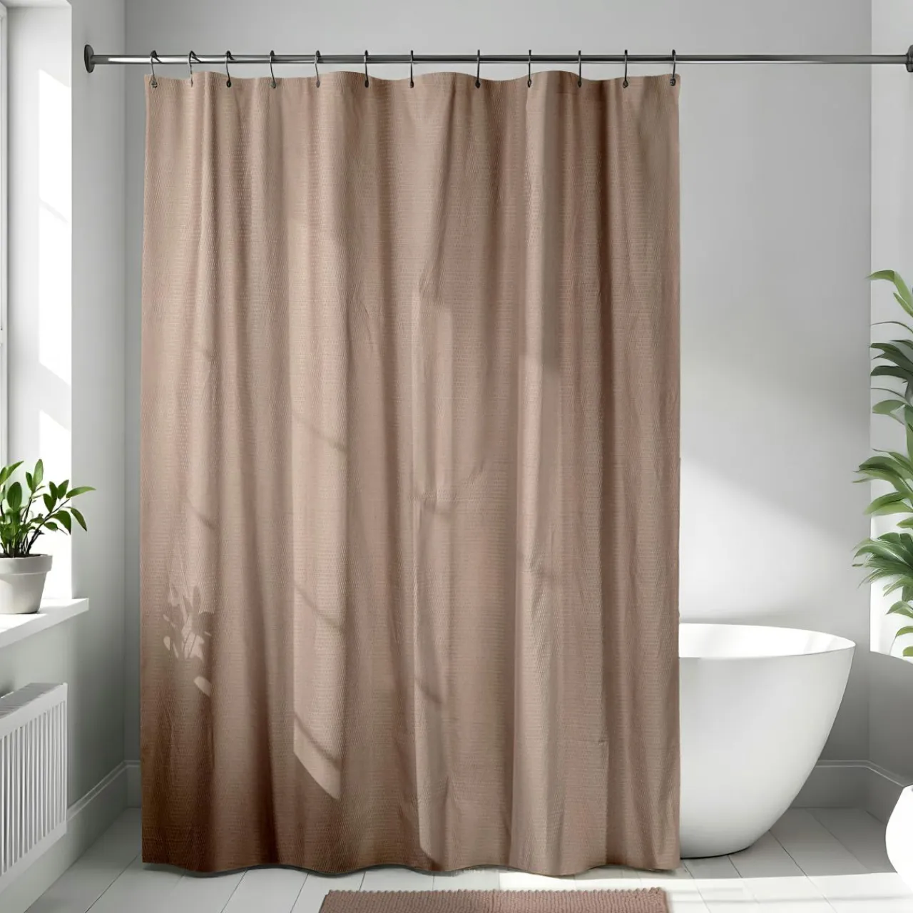 TENDANCE Rideau de douche en microfibre (180 x 200 cm) Gauffré Cappuccino Marron Outlet
