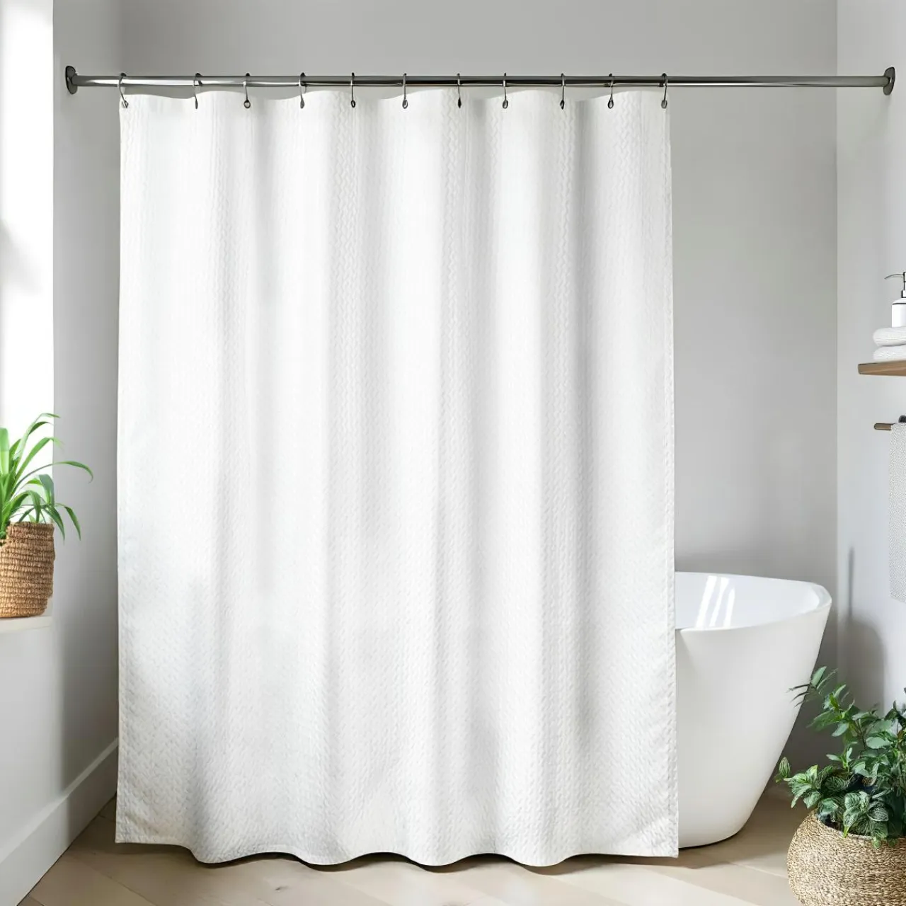 TENDANCE Rideau de douche en microfibre (180 x 200 cm) Relief gauffré Blanc Discount