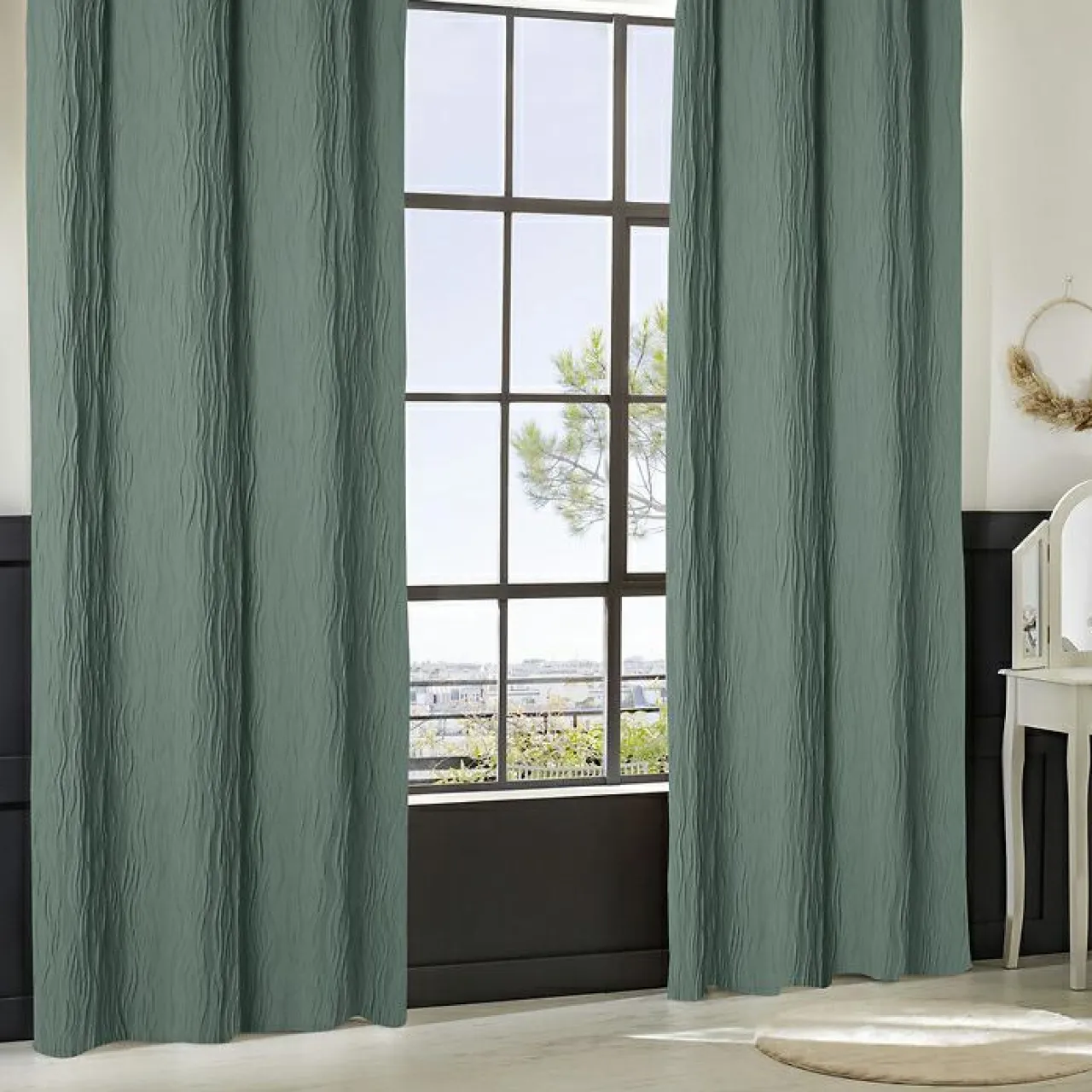Atmosphera, cru017dateur d'intu017drieur Rideau effet plissé (135 x 260 cm) Maely Bleu Sale