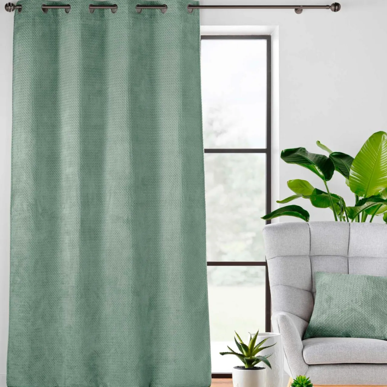 douceur d'intu017drieur Rideau flanelle relief (140 x 240 cm) Flanela Vert kaki Discount