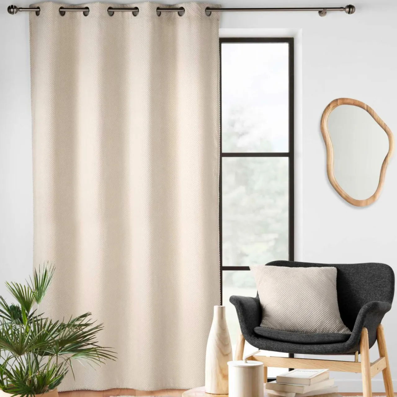 douceur d'intu017drieur Rideau flanelle relief (140 x 260 cm) Java Ecru