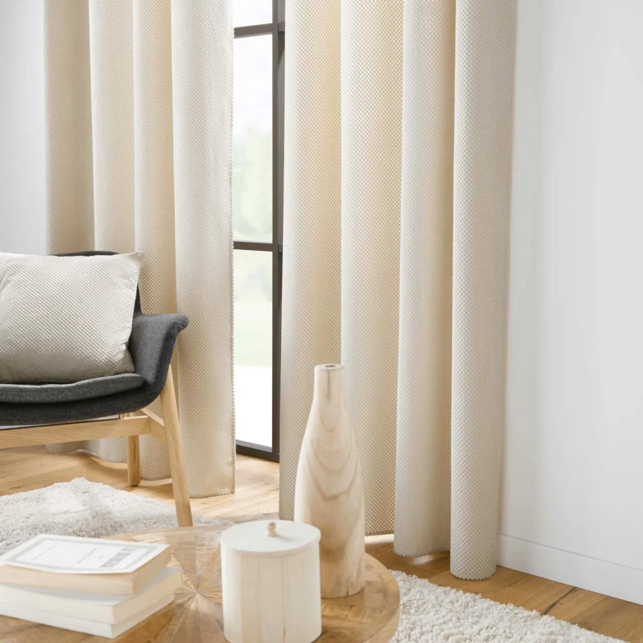 douceur d'intu017drieur Rideau flanelle relief (140 x 260 cm) Java Ecru