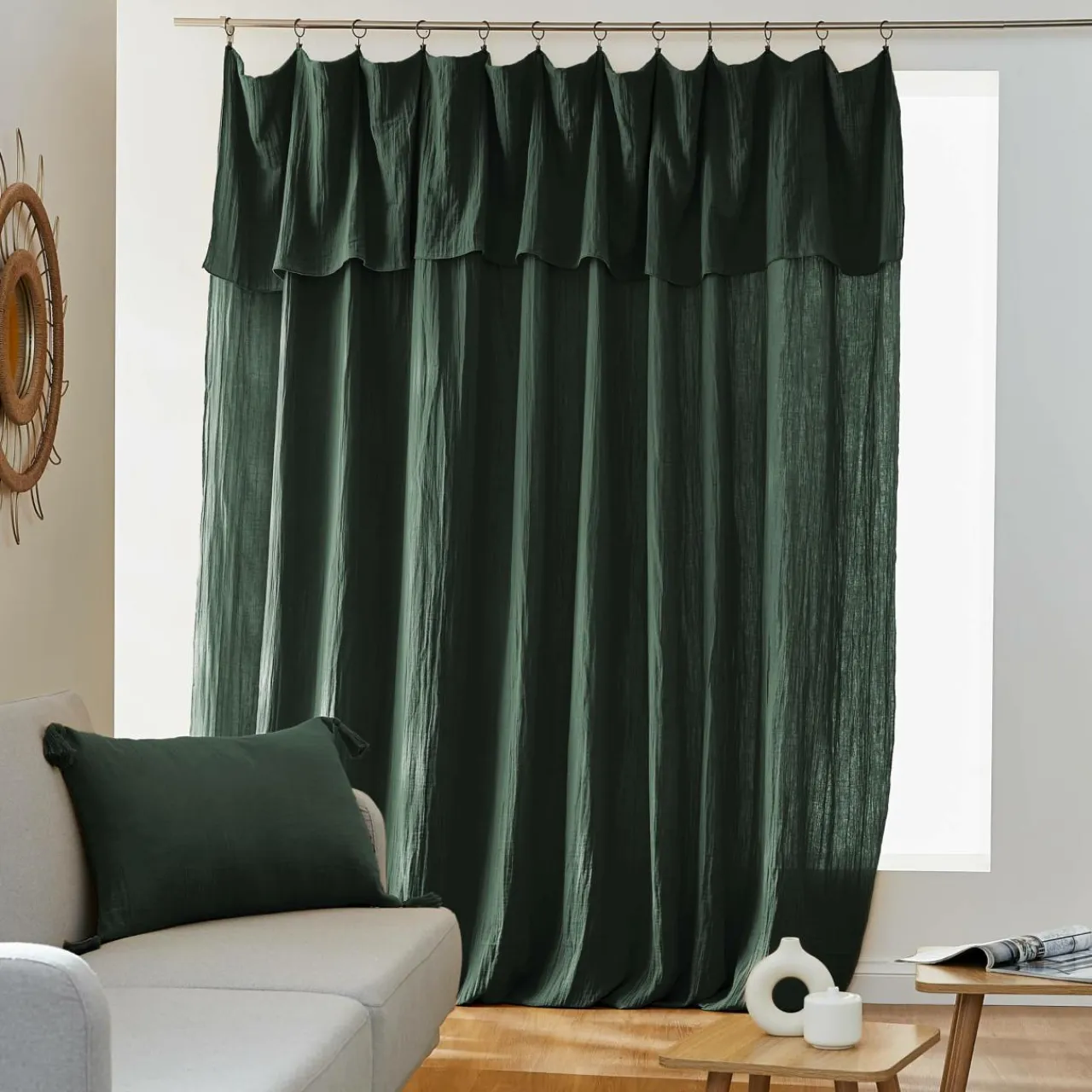 EMINZA Rideau gaze de coton ajustable (280 x 300 cm) Gaïa Vert sapin Best