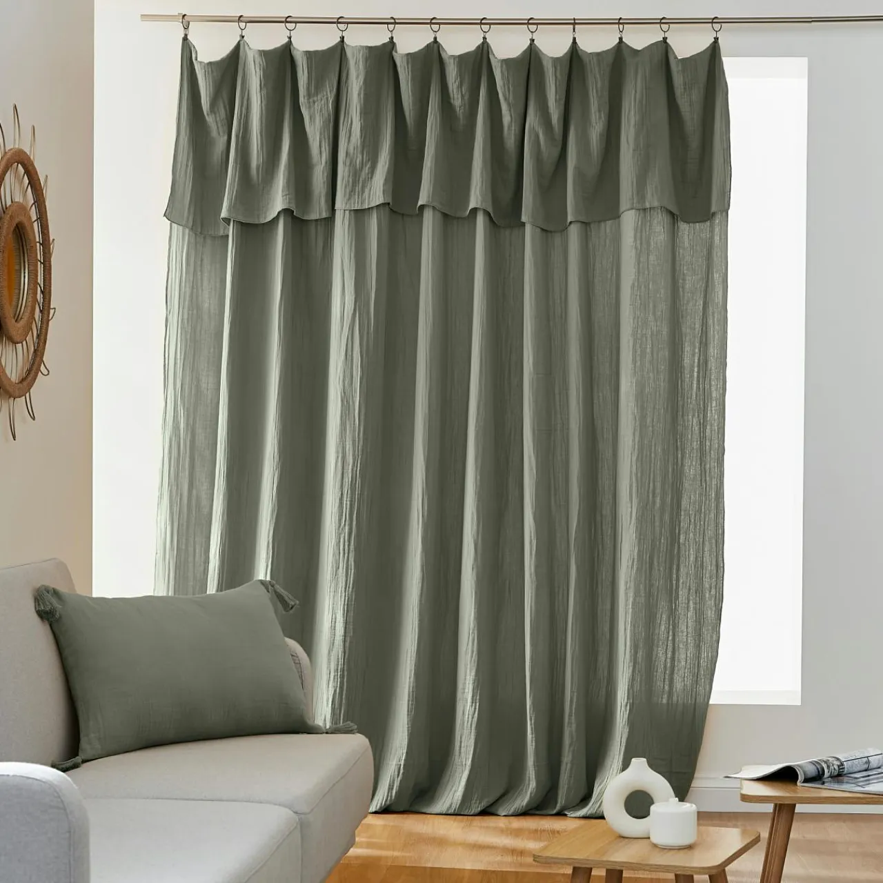 EMINZA Rideau gaze de coton ajustable (280 x max 300 cm) Gaïa Vert romarin Sale