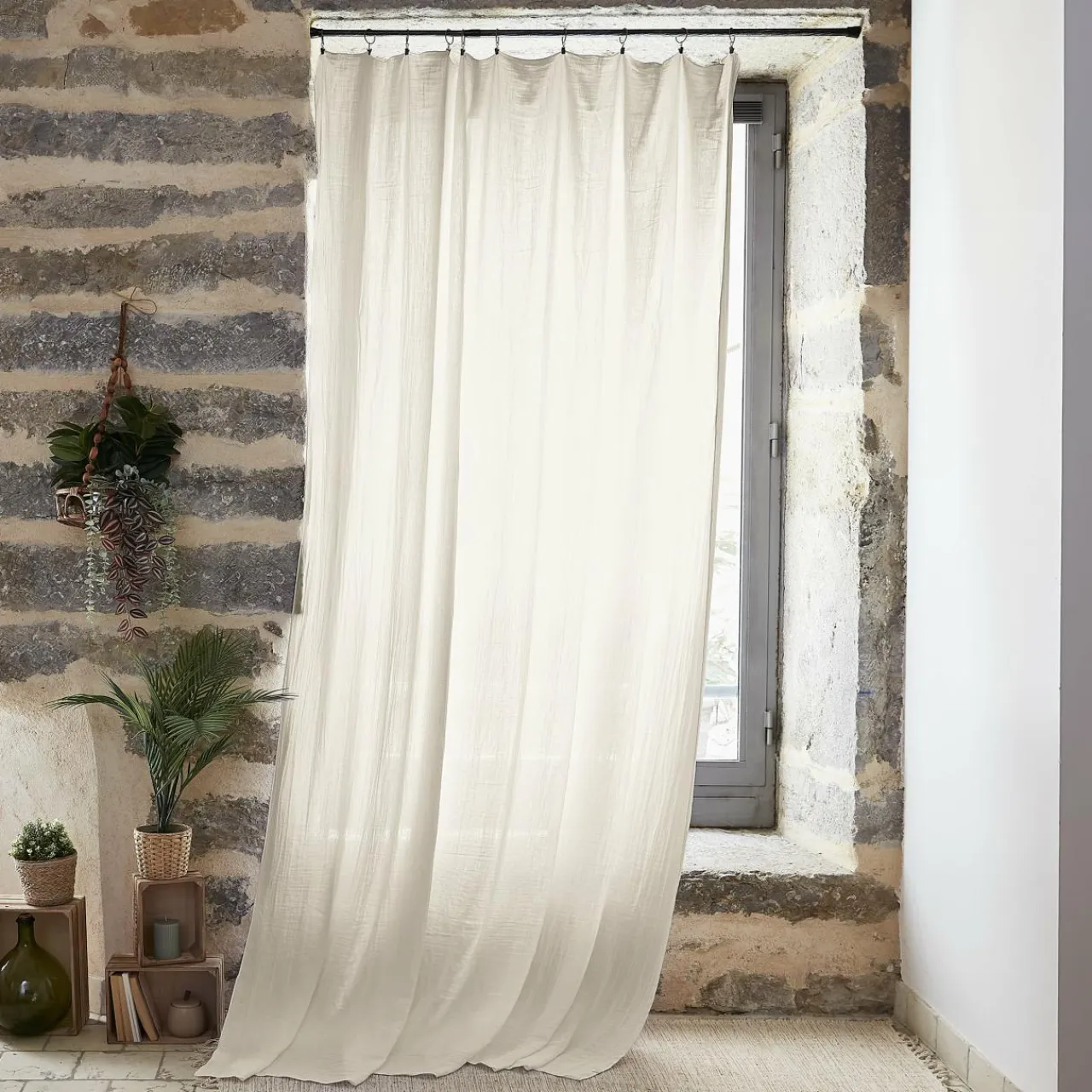 EMINZA Rideau gaze de coton ajustable (140 x max 300 cm) Gaïa pampa Beige New