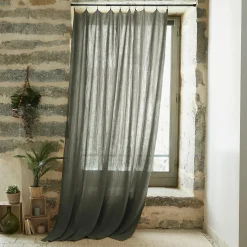 EMINZA Rideau gaze de coton ajustable (140 x max 300 cm) Gaïa Vert romarin Hot