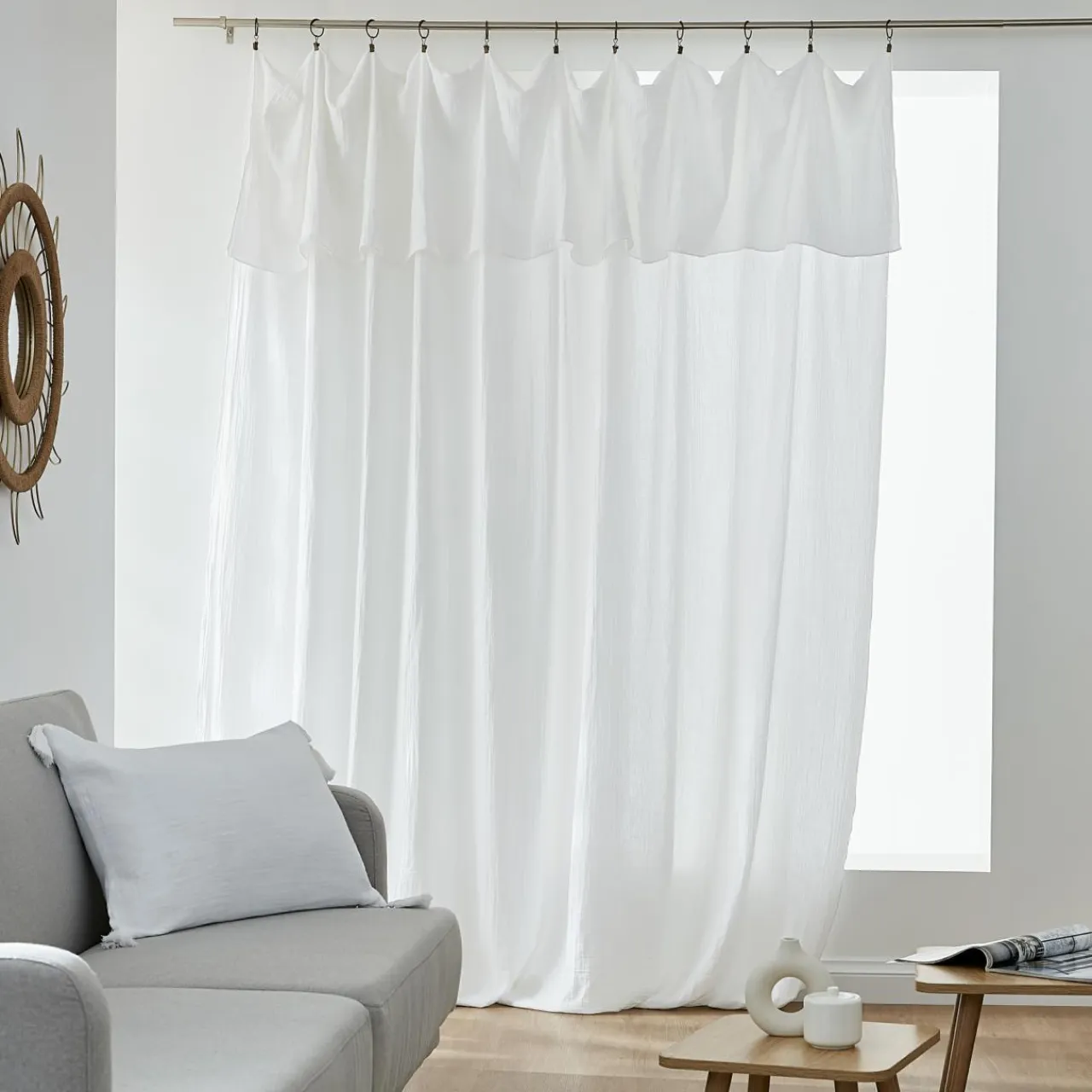 EMINZA Rideau gaze de coton ajustable (280 x max 300 cm) Gaïa chantilly Blanc Hot