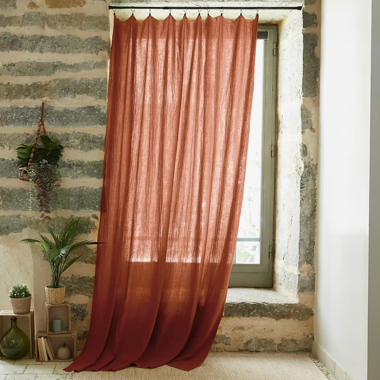 EMINZA Rideau gaze de coton ajustable (180 x max 300 cm) Gaïa Terracotta Online