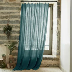 EMINZA Rideau gaze de coton ajustable (180 x max 300 cm) Gaïa Bleu canard Hot