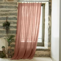 EMINZA Rideau gaze de coton ajustable (140 x max 300 cm) Gaïa Rose Pêche Hot