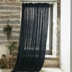 EMINZA Rideau gaze de coton ajustable (180 x max 300 cm) Gaïa Bleu nuit New