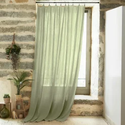 EMINZA Rideau gaze de coton ajustable (180 x max 300 cm) Gaïa Vert tilleul New