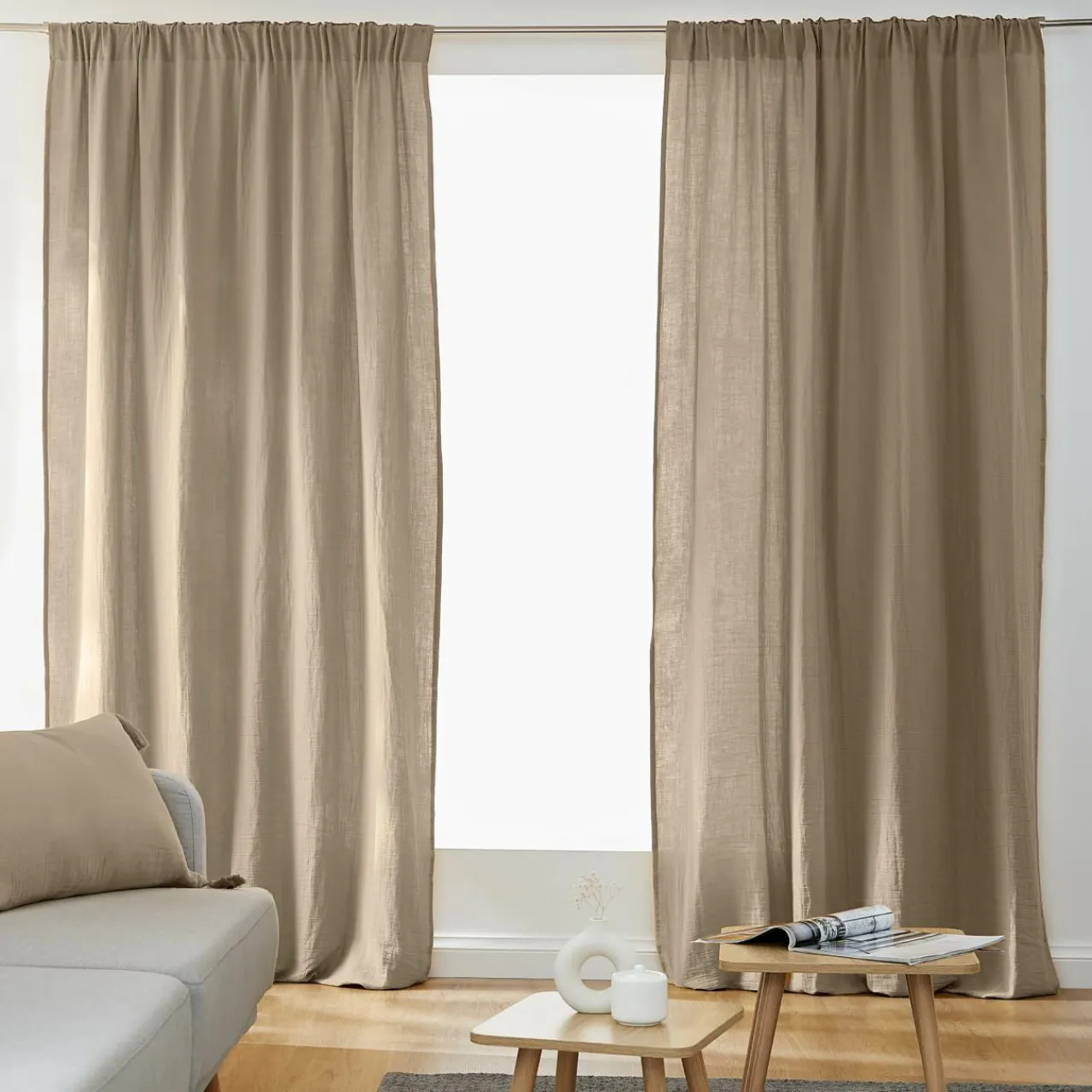 EMINZA Rideau gaze de coton galon fronceur (140 x 240 cm) Gaïa Ficelle Discount
