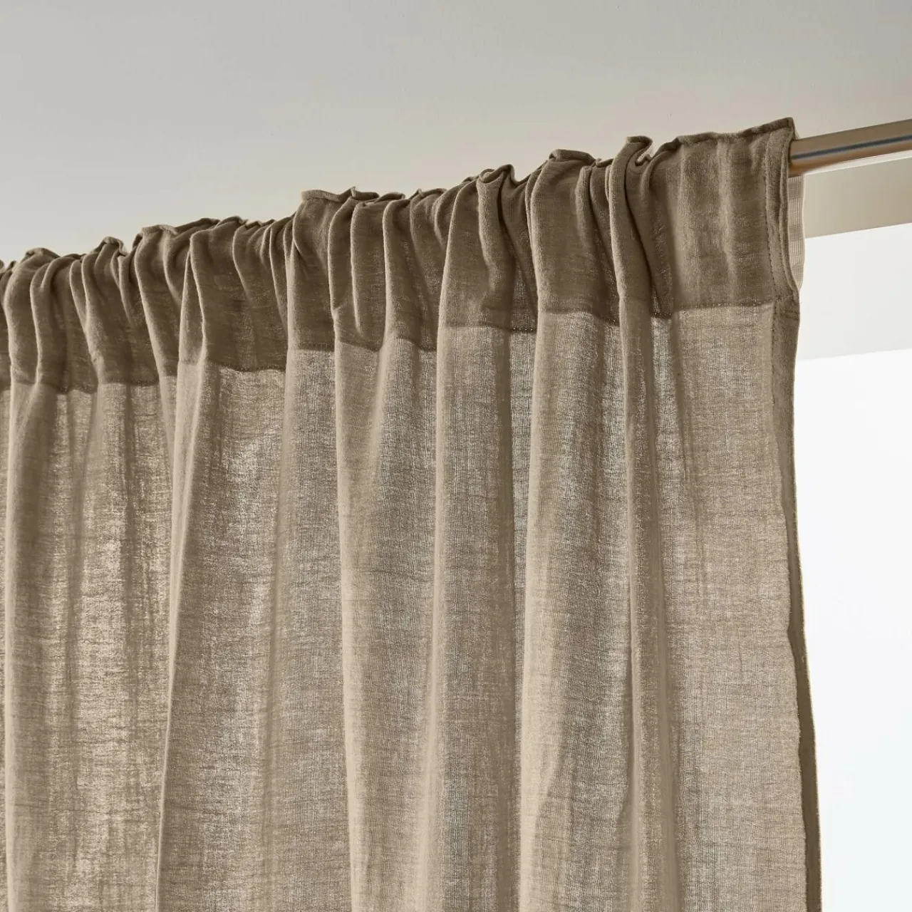 EMINZA Rideau gaze de coton galon fronceur (140 x 240 cm) Gaïa Ficelle Discount