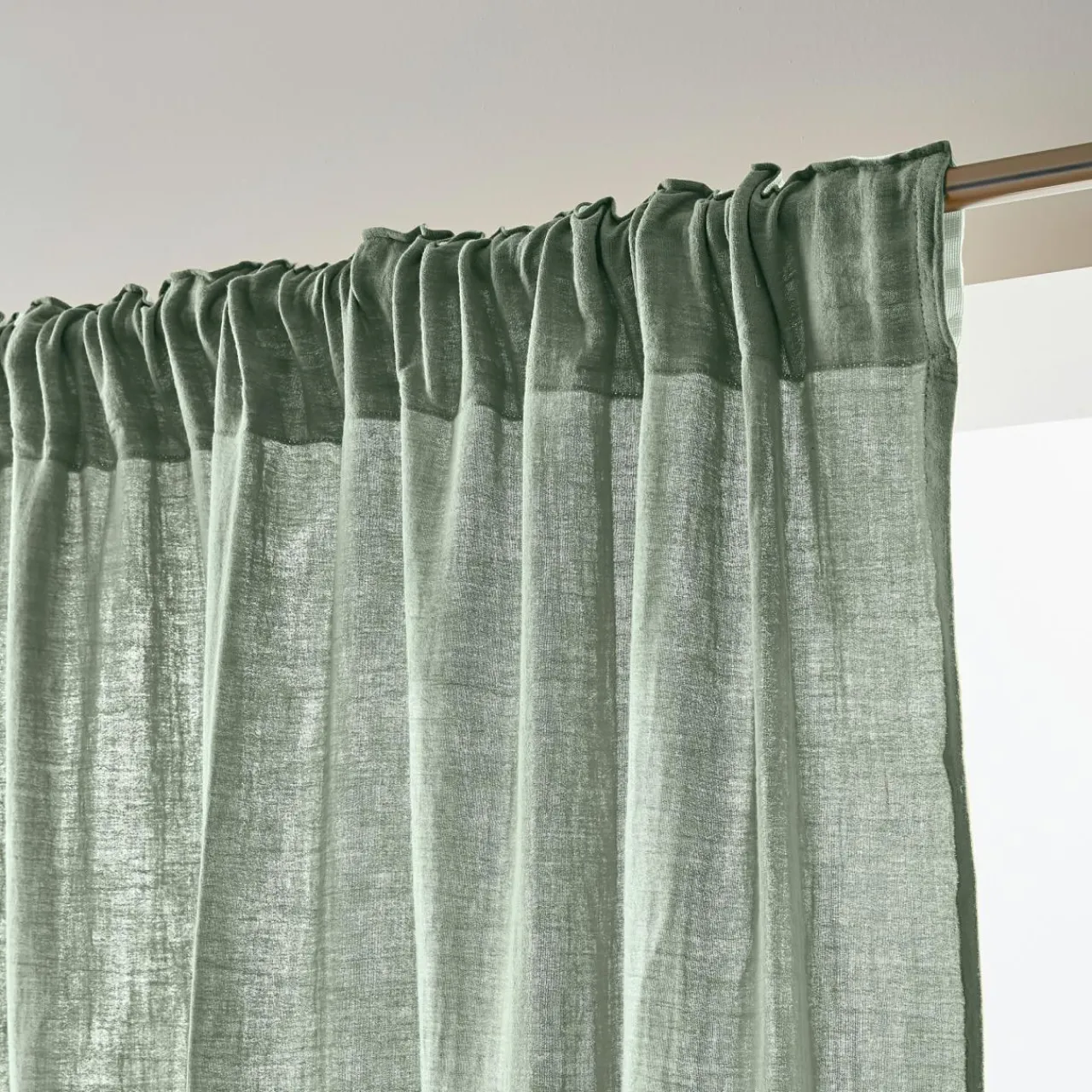 EMINZA Rideau gaze de coton galon fronceur (180 x 240 cm) Gaïa Vert Eucalyptus