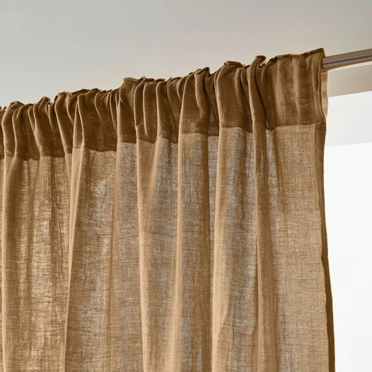EMINZA Rideau gaze de coton galon fronceur (140 x 240 cm) Gaïa Camel