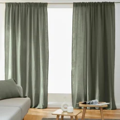 EMINZA Rideau gaze de coton galon fronceur (180 x 240 cm) Gaïa Vert romarin Clearance
