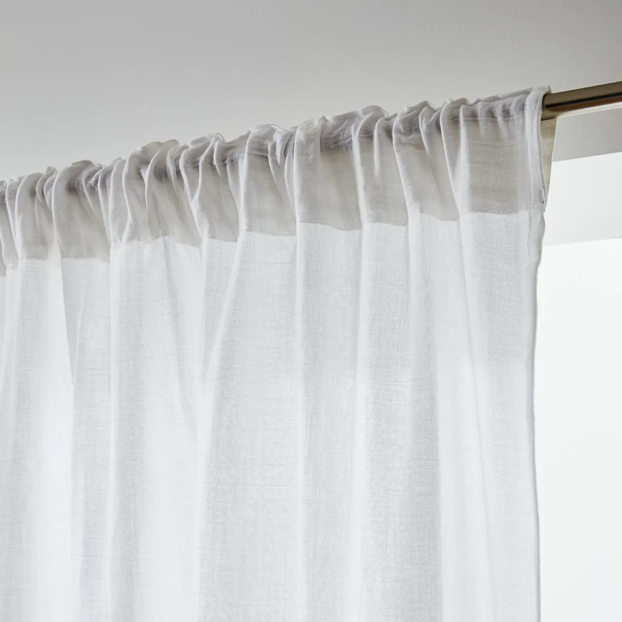 EMINZA Rideau gaze de coton galon fronceur (180 x 240 cm) Gaïa chantilly Blanc Hot