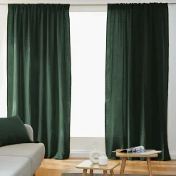 EMINZA Rideau gaze de coton galon fronceur (140 x 240 cm) Gaïa Vert sapin Discount