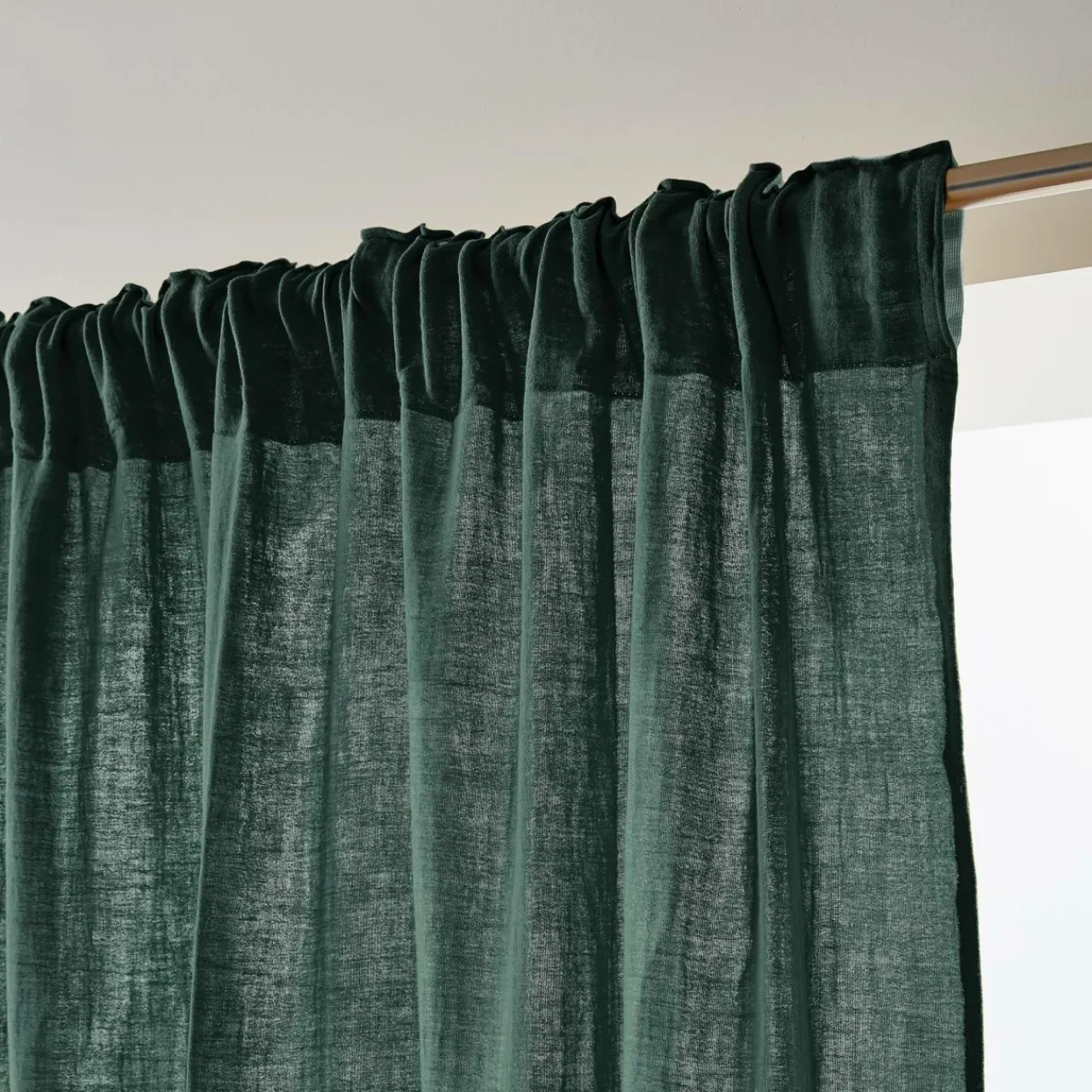 EMINZA Rideau gaze de coton galon fronceur (140 x 240 cm) Gaïa Vert sapin Discount