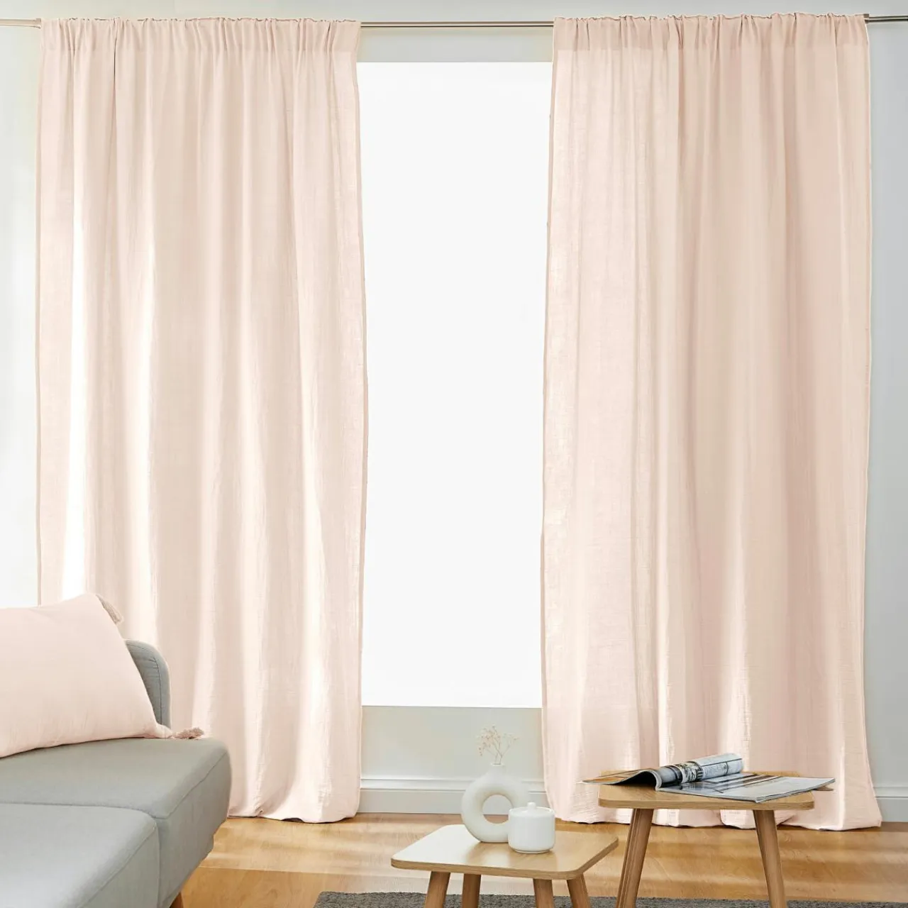 EMINZA Rideau gaze de coton galon fronceur (180 x 240 cm) Gaïa Rose poudré Online