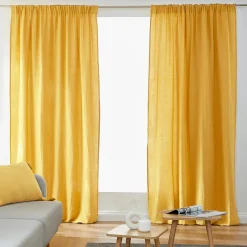 EMINZA Rideau gaze de coton galon fronceur (140 x 240 cm) Gaïa Jaune safran Hot