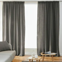 EMINZA Rideau gaze de coton galon fronceur (180 x 240 cm) Gaïa Gris granit Gris foncé Hot