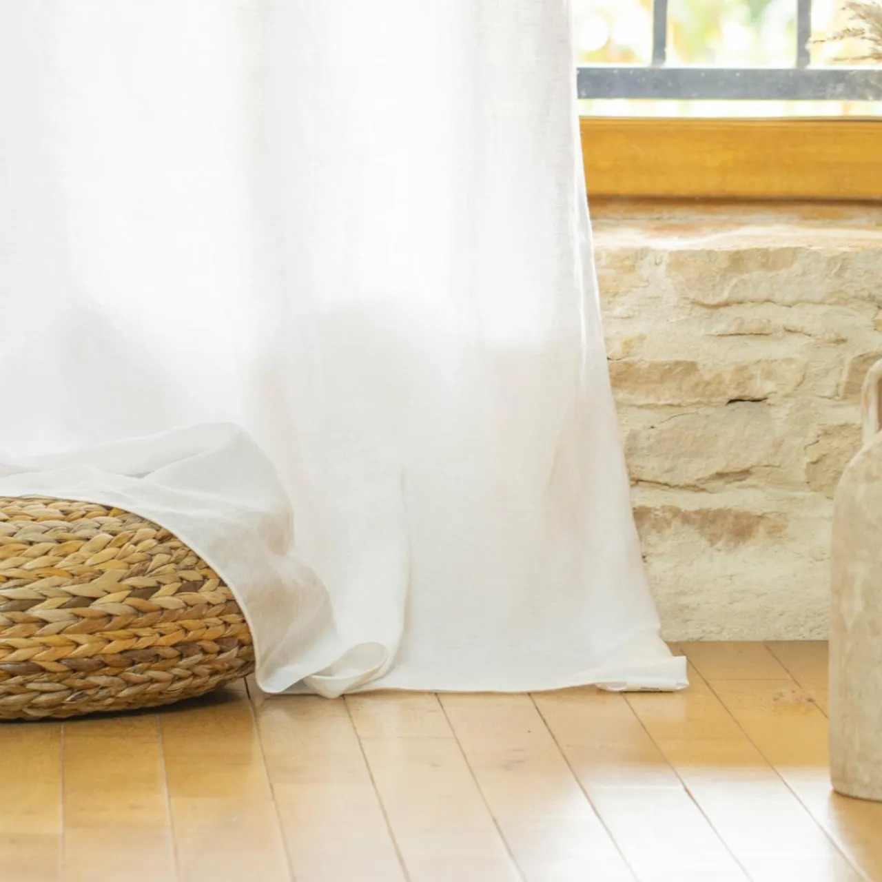 EMINZA Rideau lin lavé ajustable (140 x max 270 cm) Louise Blanc Clearance