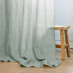 EMINZA Rideau lin lavé ajustable (140 x max 270 cm) Louise Vert Eucalyptus Sale