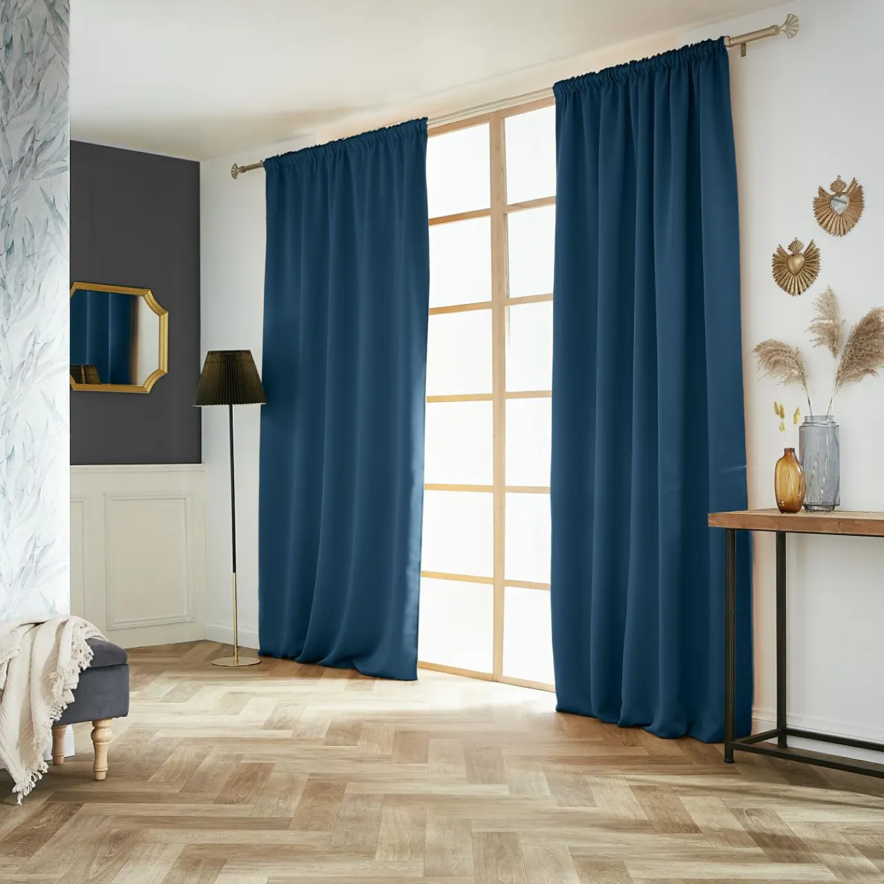 EMINZA Rideau obscurcissant galon fronceur (140 x 260 cm) Dark Bleu pétrole New