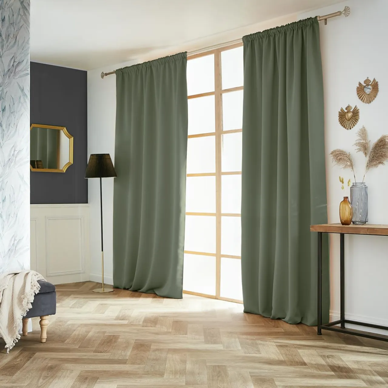 EMINZA Rideau obscurcissant galon fronceur (140 x 260 cm) Dark Vert kaki Best