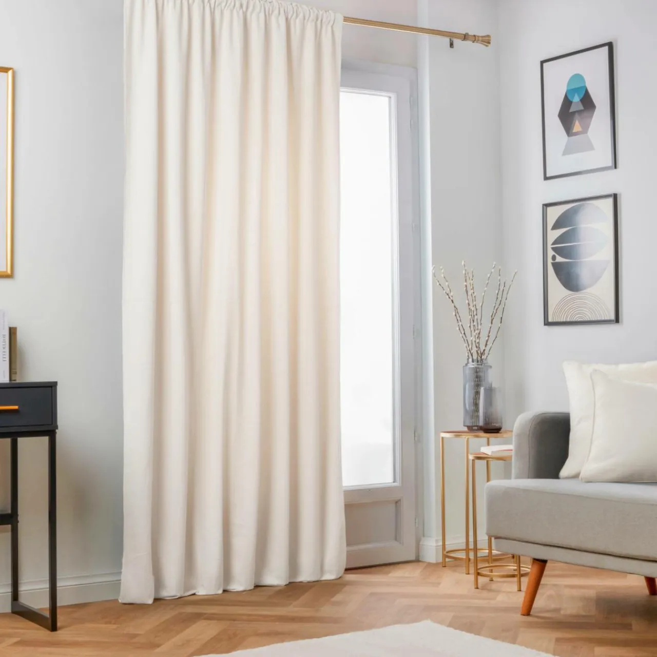 EMINZA Rideau obscurcissant thermique galon fronceur (280 x 240 cm) Minuit sable Beige Discount