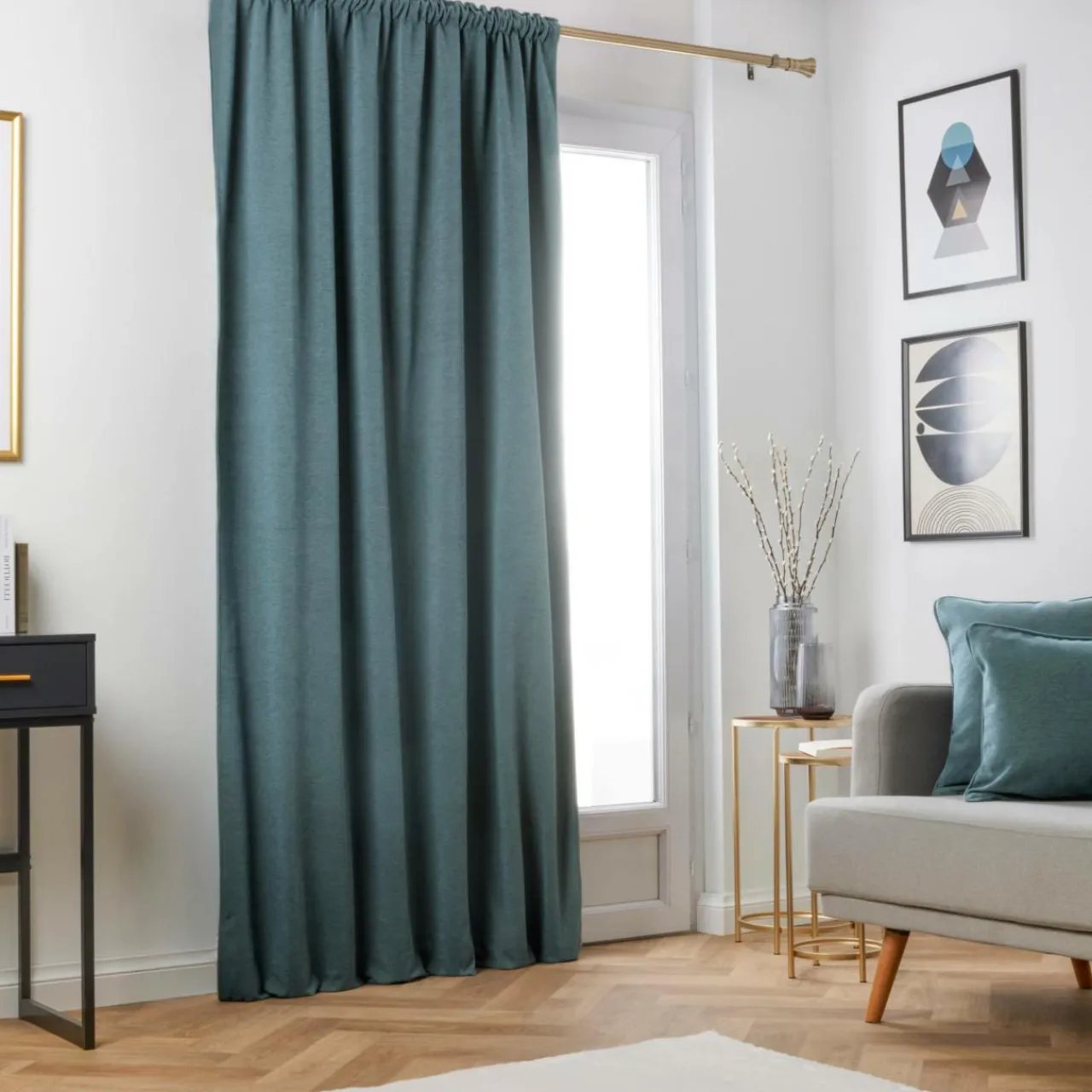 EMINZA Rideau obscurcissant thermique galon fronceur (280 x 240 cm) Minuit Gris bleu Discount