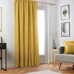 EMINZA Rideau obscurcissant thermique galon fronceur (140 x 240 cm) Minuit Jaune ocre