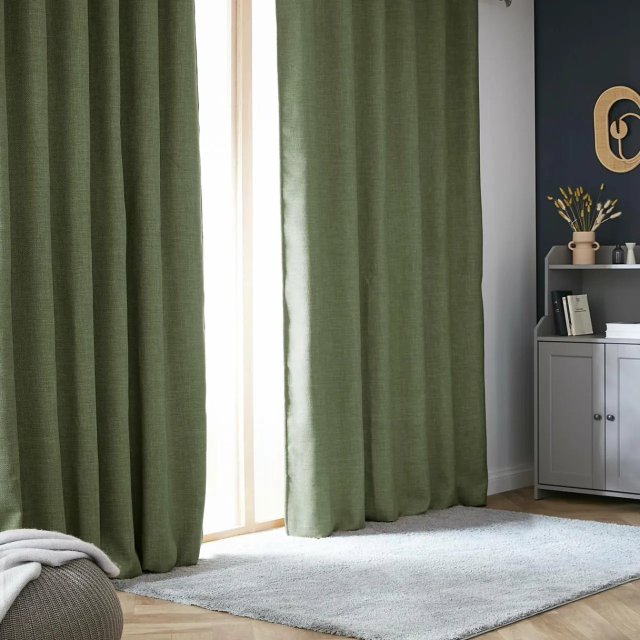 EMINZA Rideau obscurcissant thermique galon fronceur (140 x 240 cm) Alba Vert kaki Outlet