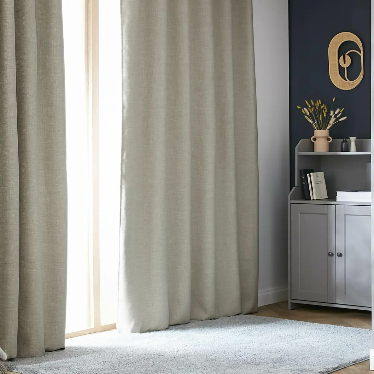 EMINZA Rideau obscurcissant thermique galon fronceur (180 x 260 cm) Alba Taupe Best