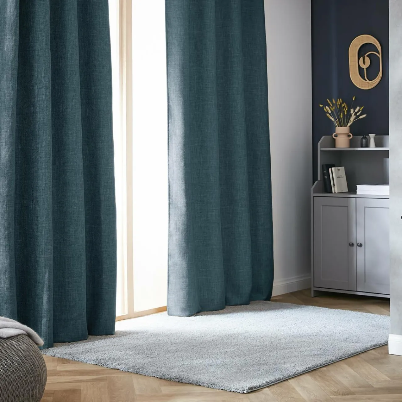 EMINZA Rideau obscurcissant thermique galon fronceur (140 x 240 cm) Alba Bleu Outlet