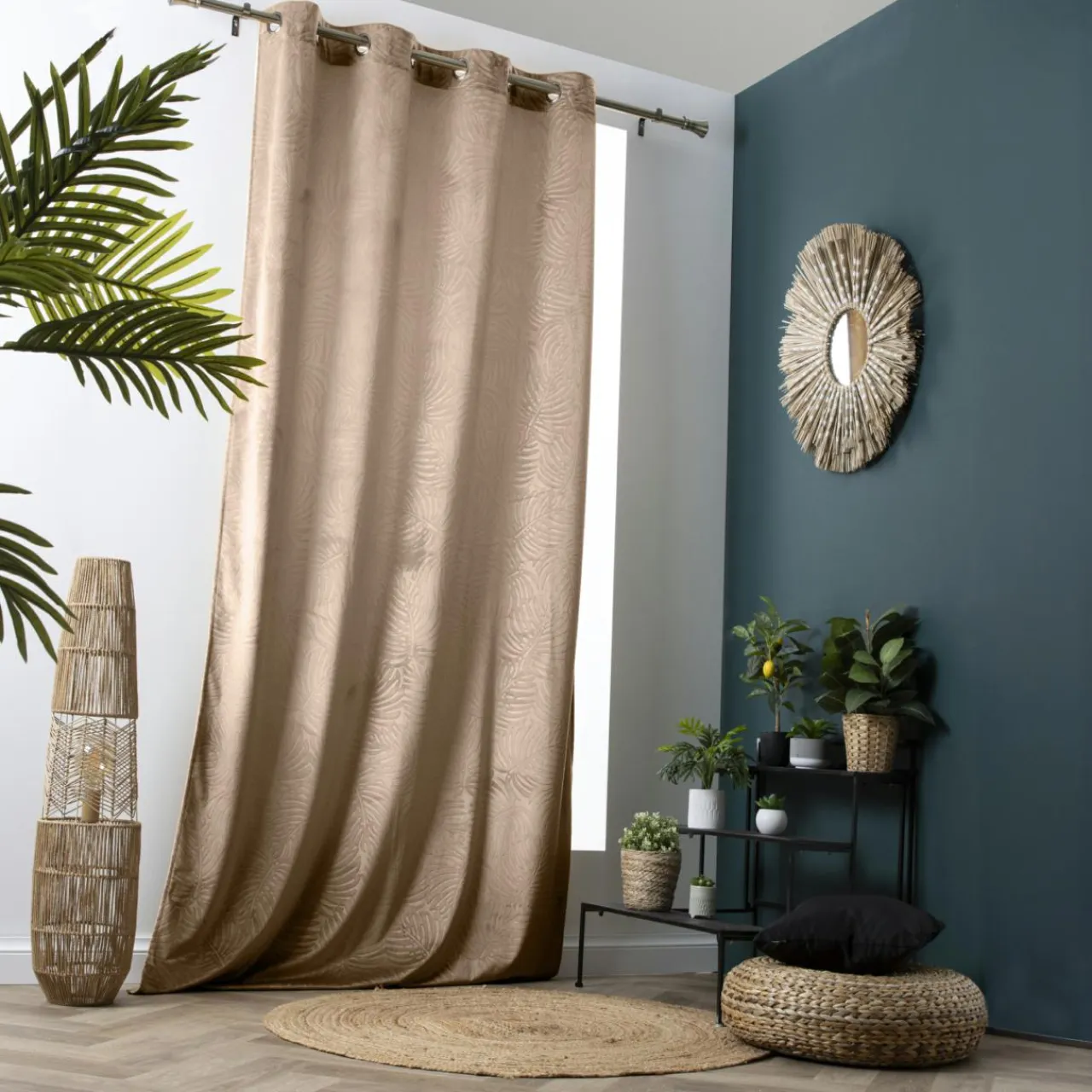 EMINZA Rideau obscurcissant velours (140 x 280 cm) Fern Taupe Discount