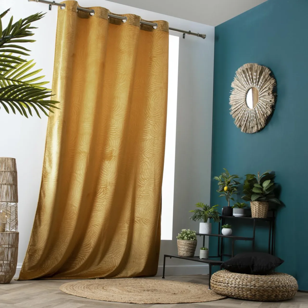 EMINZA Rideau obscurcissant velours (140 x 280 cm) Fern Jaune ocre Hot