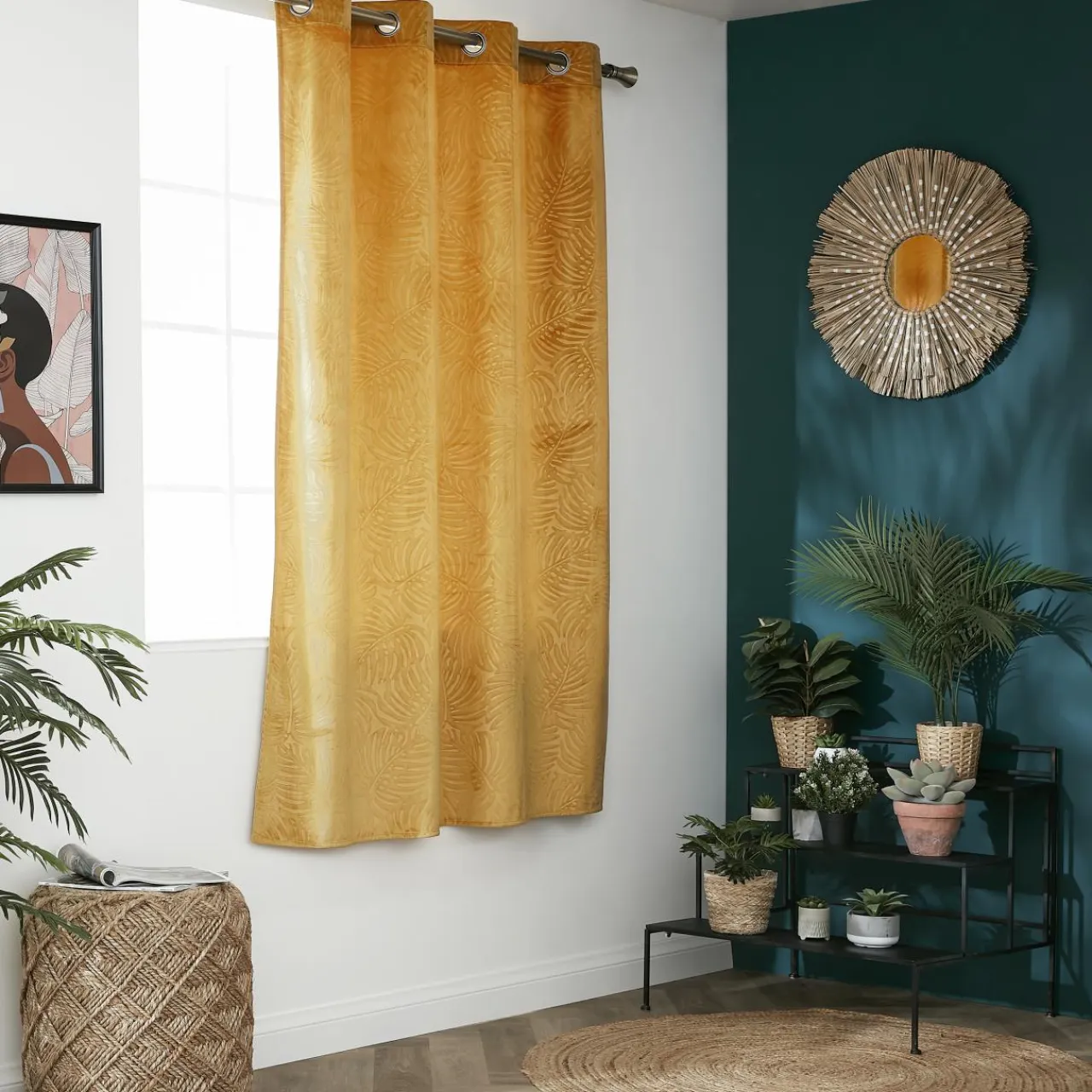 EMINZA Rideau obscurcissant velours (140 x 180 cm) Fern Jaune ocre Hot