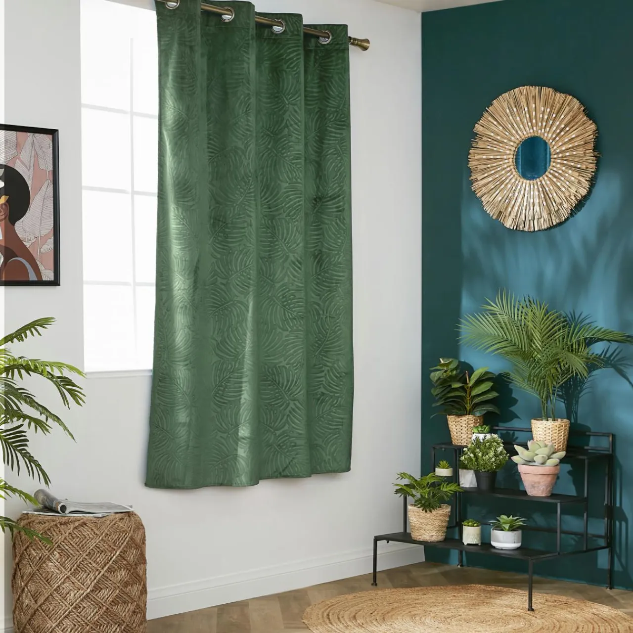 EMINZA Rideau obscurcissant velours (140 x 180 cm) Fern Vert romarin Clearance