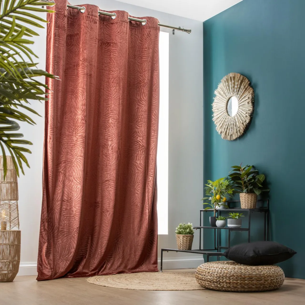 EMINZA Rideau obscurcissant velours (140 x 280 cm) Fern Terracotta Best