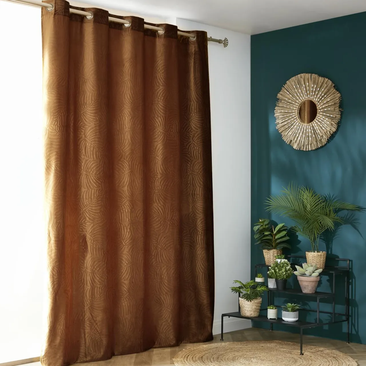 EMINZA Rideau obscurcissant velours (180 x 260 cm) Fern Camel Hot