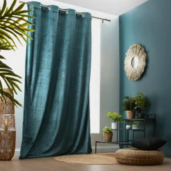 EMINZA Rideau obscurcissant velours (140 x 280 cm) Fern Bleu pétrole Discount