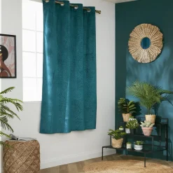 EMINZA Rideau obscurcissant velours (140 x 180 cm) Fern Bleu pétrole New