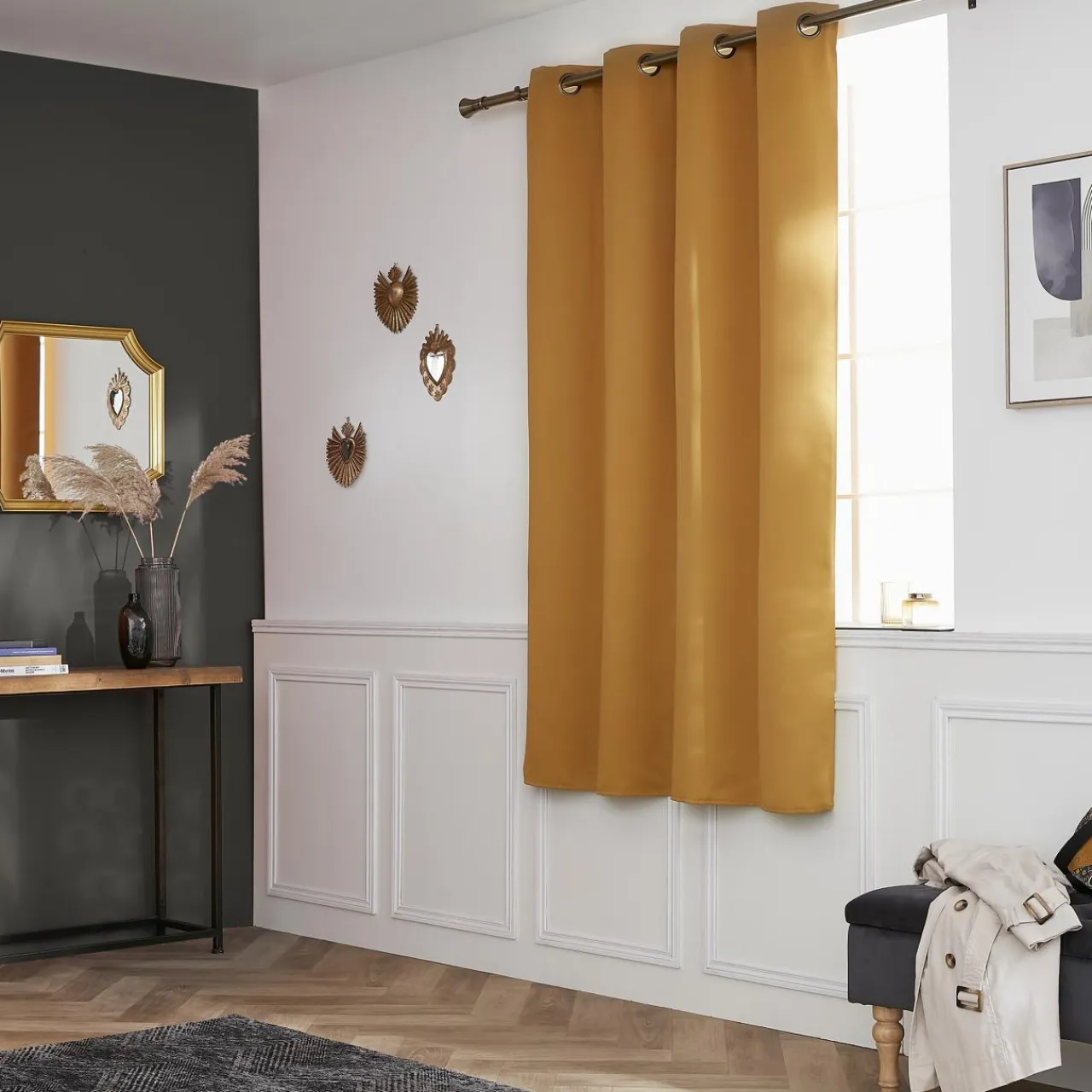 EMINZA Rideau obscurcissant (140 x 180 cm) Dark Jaune moutarde Outlet