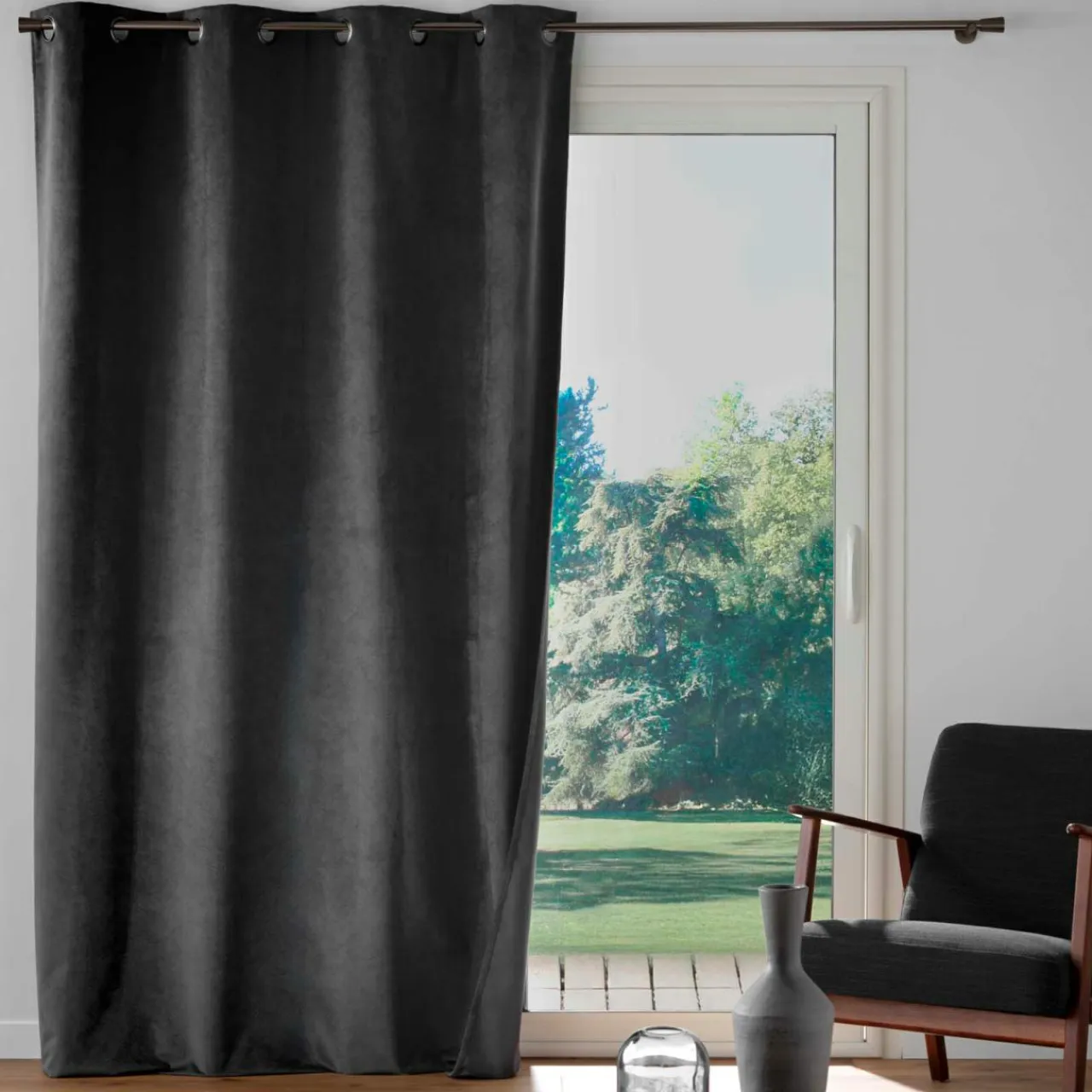 douceur d'intu017drieur Rideau occultant velours (140 x 260 cm) Olympe Gris Anthracite Sale